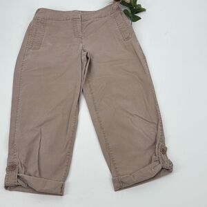 Eileen Fisher  Roll-Cuff Cotton Lyocell Blend  Cropped Capri Pants Beige Size PP